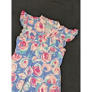 Sundance Blue and Pink Rose Floral Ruffle Garden Party Maxi Dress Womens Sz S